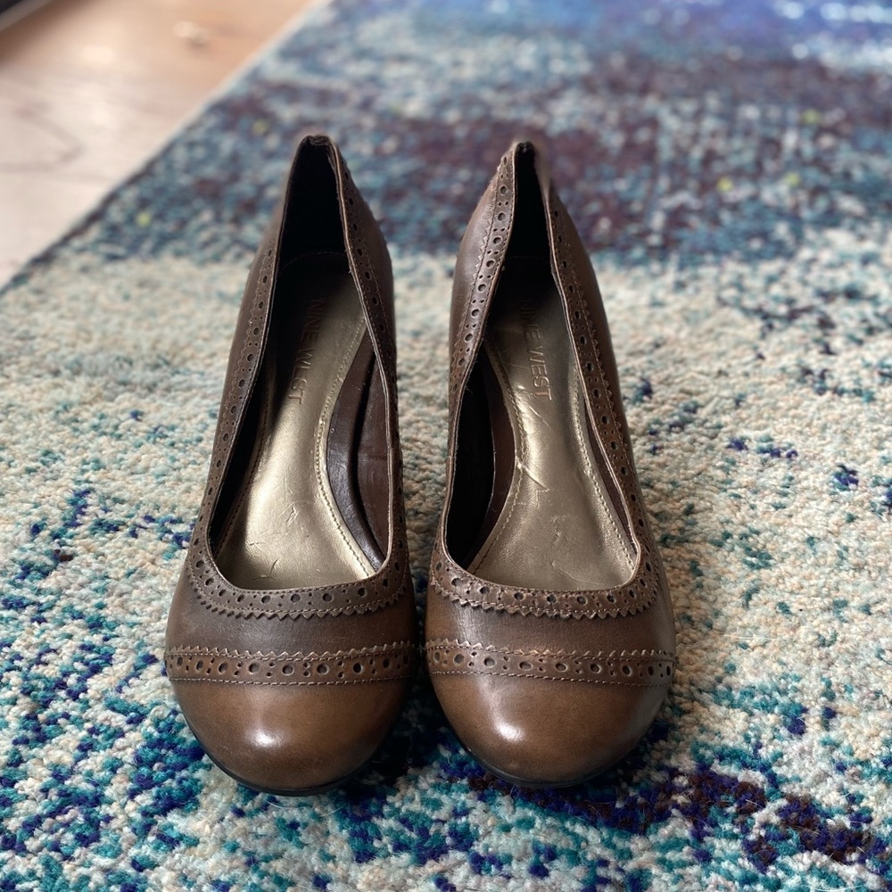 Nine West leather brogue heel 7.5M in brown